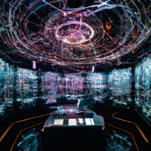 An intricate, futuristic control room with holographic displays, complex equations, and neural pathways interwoven with human decision-making processes, illustrating the multifaceted nature of controlling superintelligent AI systems and the need for interdisciplinary collaboration to manage potential risks.